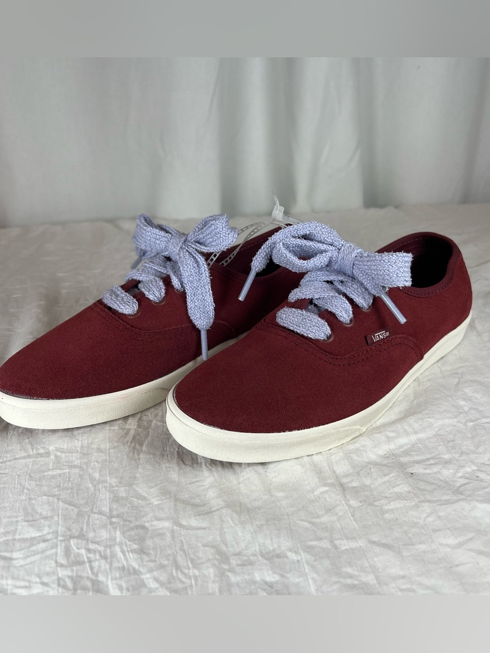 Vans Authentic LowPro Burgundy Canvas Sneakers LightGray FatLaces Unisex M5.5/W7